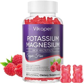 Potassium Magnesium Gummies 500mg for Adults Kids Sugar-Free High Absorption Magnesium Glycinate Supplement,Supports Leg Cramps,Muscle,Heart Health,Non-GMO Magnesium Gummy Raspberry Flavor 90 Count in Saudi Arabia