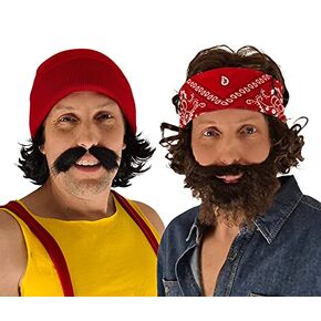 مجموعة أزياء Cheech و Chong لـ Halloween Bandana Wig و Beard مع شارب Beanie Comber