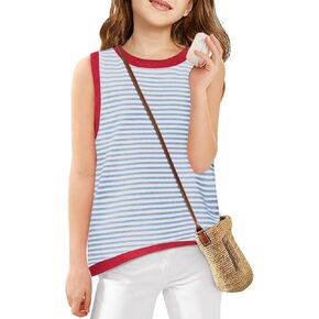Yousify Girls Knit Tank Tops Summer Striped Color Block Sleeveless High Low Vest Shirts Tops 5-14 Years