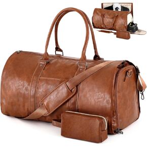 Abbylike Carry On Garment Bag للسفر مع هدايا حقيبة الأدوية للأب لأبي أكياس قابلة للتحويل من الجلد ، أمتعة مقاومة للماء ، مع مقصورة الأحذية للرجال 2 في 1 ، حقيبة حقيبة معلقة