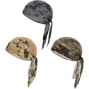 3 Pcs Sport Cycling Bandana Cap Men Print Skull Cap Sweat Wicking Breathable Helmet Liner Motorcycle Beanie Pirate Hat