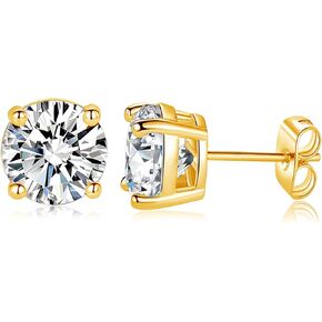 MDFUN 18K White/Yellow Gold Plated Stud Earrings for Women Men 4 Prong Graduated Round Clear Cubic Zirconia Hypoallergenic Earrings Set 3-8mm