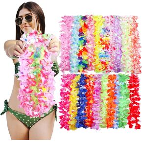 Hawaiian Leis for Luau Party 50 Pcs Tropical Hawaiian Flower Necklace Colorful Hawaii Leis Bulk Artificial Flowers for Hula Dance Decor Birthday Summer Beach Pool Party