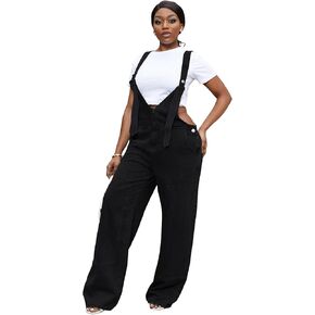 LAJIOJIO Denim Overalls for Women Casual Wide Leg Pants Baggy Jean Vintage Jumpsuit with Pockets