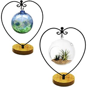 YY YEARCHY Ornament Stand Display Metal Stand Air Plant Stand Flower Pot Holder Iron Pothook Stand for Hanging Glass Globe Ball (Heart round wood 2Pcs)