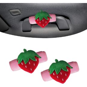2PCS Car Seat Belt Roof Cover, Safety Seatbelt Shoulder Strap Covers, Soft Harness Pad Protect Your Neck and Shoulder Compatible with Cars（Pink Strawberry）