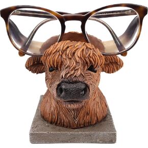 Needzo Highland Cow Eyeglass Holder, Glasses Stand for Nightstand, Home and Office Décor, 5 x 4.75 Inches