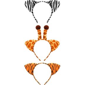 Cindeer 3 Pcs Zoo Animal Ear Costume Headband Jungle Safari Plush Ear Hair Hoop for Adult Animal Party Cosplay Prop