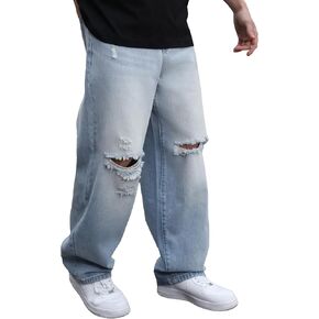Men's Baggy Ripped Jeans Wide Leg Hip Hop Jeans Loose Fit Denim Pants Y2k Streetwear