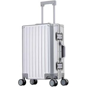 YYW 100% Aluminium Alloy Suitcase, 24 Inch Large All Aluminum Suitcase with TSA Lock, Silent Wheels (Silver,Checked In 24-Inch)