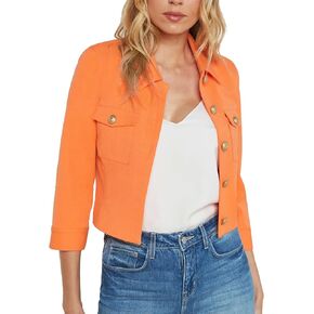 Cropped Summer Jacket for Women 3/4 Sleeve Open Front Casual Jacket Lightweight Button Down Outerwear with Pockets
