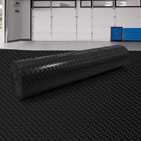 8x21 FT Garage Floor Mat, 2.8mm Thickened Flooring Roll Diamond Plate PVC Rubber Trailer Mat, Non-Slip Floor Protector Mat for Garage, Warehouse, Gyms, Trailer, Pickup Truck (Black)