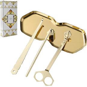 Premium 4 in 1 Candle Accessory Set - Candle Wick Trimmer, Snuffer, Wick Dipper and Tray, Care Kit for Candle Lover, Perfectly Trimmed Wicks (Gold)