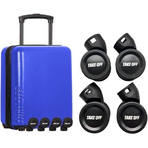 Take OFF Luggage Blue Personal Suitcase + 4 Replacement Wheels