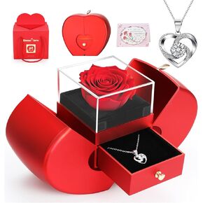 Preserved Flowers Rose Gifts with I Love You 100 Languages Necklace,Gifts for Woman,Mom,Wife,Girlfriend,Grandma on Mothers Day,Birthday,Anniversary,Thanksgiving