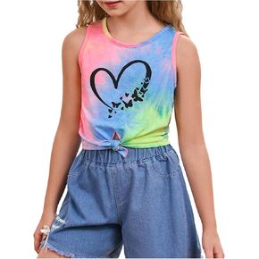 SOLY HUX Girl's Summer Tank Tops Tie Dye Graphic Print Sleeveless Tshirt Holiday Vacation Vest