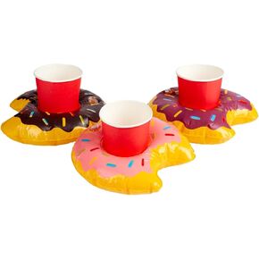 Smiffys Inflatable Donut Drink Holder Ring, Assorted 3pcs, 20cm/8in, Hawaiian Luau Fancy Dress, Food/Drink Dress Up Accessories, Multi-coloured, One Size