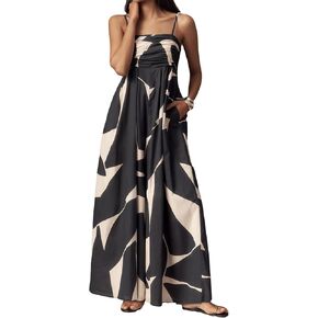 Summer Spaghetti Strap Boho Beletits Wide Leg for Women Disualedless Long Rompers 2025 Trendy One Piece Outfits Black L.