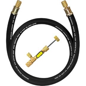 2025 Upgraded Evacuation Kit, 1/2" HVAC Vacuum Hose, 1/4" and 5/16" Valve Core Removal Tool, 3/8" to 3/8" Fittings High-Flow Refrigerant Hose, Faster HVAC Evacuation and Recovery, 6 Feet, Black