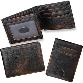DK86 USA Flag Wallet للرجال Slim RFID BIFOLD PIFOLD GEALINE LEATHY 2 ID WINDOW مع صندوق هدية (بني أسود مع علمنا)