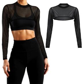 Grevosea mesh crop أعلى الأكمام طويلة شبكة بوليرو أكمام ذراع شفافة للنساء انظر من خلال بوليرو يتجاهل الكتف لللباس