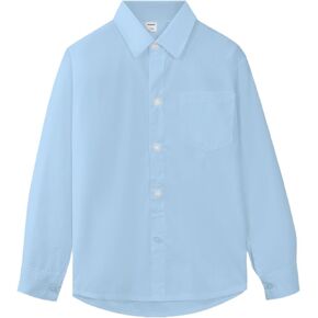Boys Long Sleeve Dress Shirts Formal Solid Shirts Kids Casual Button Down Shirts with Chest Pocket