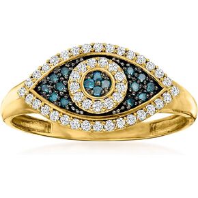 Ross-Simons 0.30 ct. t.w. Blue and White Diamond Evil Eye Ring in 14kt Yellow Gold