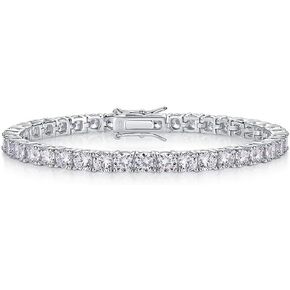 Moissanite Tennis Silver Bracelets, 18K White Gold Plated 925 Sterling Silver Bracelets, 2.5mm 3mm D Color VVS1 Moissanite Jewelry For Women Men Gift,Anniversary, With Gift Box.