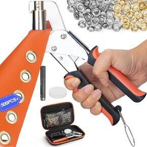 Grommet Tool Kit, Handheld 3/8 inch Eyelet Kit Manual Grommet Press Machine with 500 pcs Grommets, Eyelet Grommet Kit Heavy Duty with Carrying Case for Tarp, Fabric & Leather