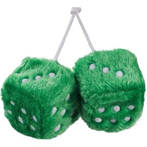 JSCARLIFE Fuzzy Plush Dice 2.95", Retro Square Plush Hanging Mirror Fuzzy Dices for Car Interior Ornament Decoration (Green)
