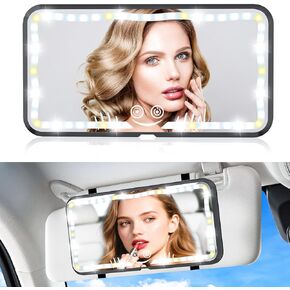 Car Sun Visor Vanity Mirror, Rechargeable Car Mirror with 78 LEDs, Dimmable Touch Control, 3 Light Modes, Universal Fit for Cars & Trucks–Ideal Accessories for Women & Girls (Black)