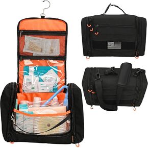 Tactical Large Travel Carrying Case for Ostomy Colostomy Bag with Shoulder Strap, Hanging Ostomy Supplies Bag with Multiple Pockets, Black