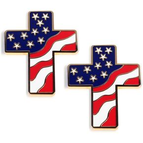 14K GOLD REAL CROSS CROSS American Flag Binar Pin ، تشمل 4 قطع من السيليكون مغلق مغناطيسية قوية ، وحزمة 2 من حامل دبوس الشارة الوطنية مع صندوق تخزين رائع