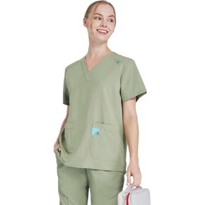 DEEYOTA Medical Scrubs for Women,Scrubs for Women Set，Highly Elastic and Breathable,Moisture Wicking.(Blue Gray)(L)