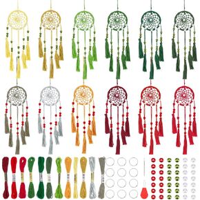 INFUNLY 12 Set Christmas Mini Dream Catcher Kit DIY Colorful Dream Catchers Wall Hanging Small Dream Catcher Bohemian Handmade Dream Catcher Charm for Christmas Bedroom Home Room Pendant Decoration