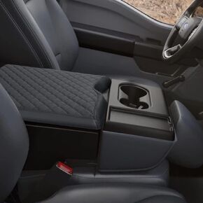 A ABIGAIL Center Console Armrest Cover Compatible with 2015-2023 F150, 2017-2023 F250 F350 F450 with 40/20/40 PU Leather Arm Rest Box Lid Console Cover Jump Seat Protector (Black)