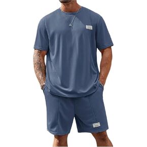 Men's Big and Tall Shorts Set Short Sleeve T Shirt and Track Shorts Clothing Set 2 Piece Outfits