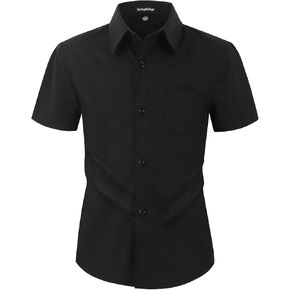 Spring&Gege Boys Short Sleeve Dress Shirts Stretch Wrinkle Free Casual Button Down Shirts