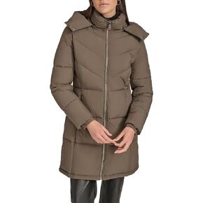 Calvin Klein Women's Hooded Zip Front Puffer Long Sleeve Coat