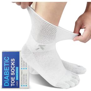 Diabetic Toe Socks for Women and Men - 4 Pairs, Seamless Loose Fit Non-Binding Cotton Crew Socks