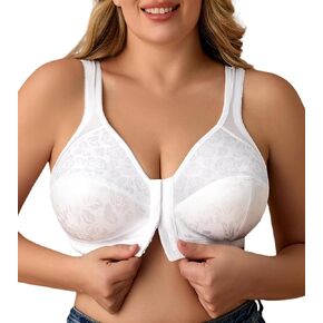 Women's Front Closure Minimizer Bra No Underwire Back Support Plus Size Full Coverage Non Padded Bra White 44DD