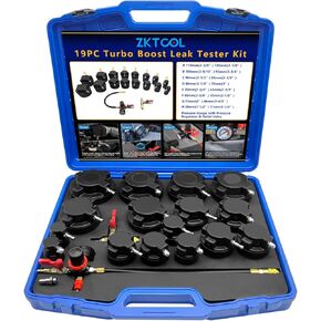 Zktool Turbo System System Tester Kit ، 19pc Turbo Boost Leak Tester مجموعة مع 8 أزواج من المحولات المتدنية 1-1/4 "إلى 4-3/8"