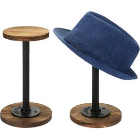MyGift Rustic Rustic Wood Hat حامل حامل مع أنابيب معدنية صناعية ، رف شعر مستعار أو صياغة عرض للمجوهرات ، مجموعة من 2 (خشب محترق ، متوسط ​​، 2 عبوة)