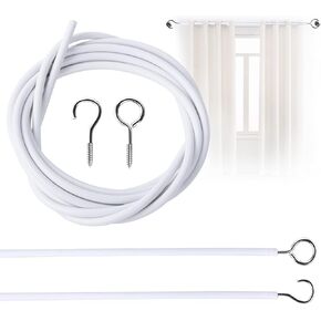 PVC Window Curtain Cord with 2 Each Hooks and Eyes - White Hanging Wire for Cars, Caravans, and Boats (Length: 3M)