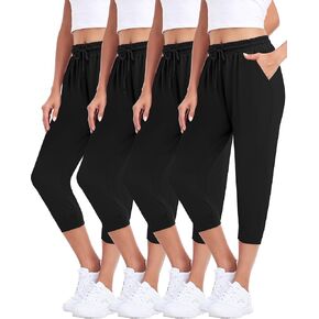 ZENEX 4-Pack Women Lightweight Capri Joggers & Drawstring Sweatpants with Pockets for Yoga Running Workout.