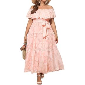 مقاس كبير شيفون مكشوف الكتفين طويل زهري صيفي غير رسمي للشاطئ بوهو فستان الشمس للنساء 2024 in Kuwait