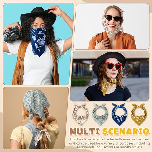 4 Pack 21''x21'' Floral Bandana Headband for Women Summer Cute Retro Hair Head Cotton Scarf for Head in Saudi Arabia