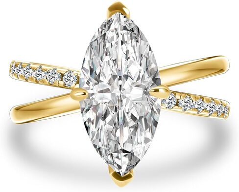 3.0CT 5A MARQUISE CUT COT ZIRCONIA خاتم الخطوبة للنساء ، 18K الذهب الأصفر المطلي بالفضة الإسترليني in Kuwait