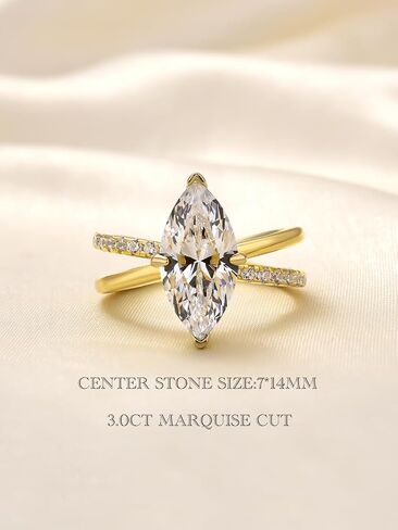 3.0CT 5A MARQUISE CUT COT ZIRCONIA خاتم الخطوبة للنساء ، 18K الذهب الأصفر المطلي بالفضة الإسترليني in Kuwait