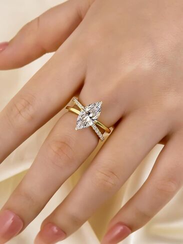 3.0CT 5A MARQUISE CUT COT ZIRCONIA خاتم الخطوبة للنساء ، 18K الذهب الأصفر المطلي بالفضة الإسترليني in Kuwait
